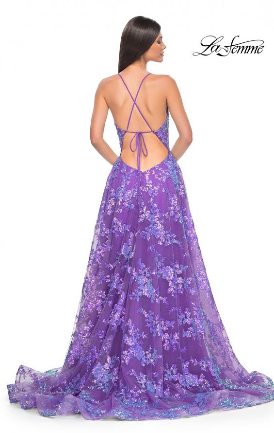 Picture of: Unique Sequin Lace A-line Prom Dress with High Slit in Purple, Style: 32291, Back Picture