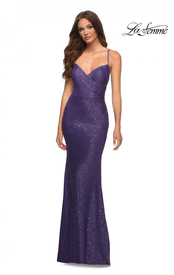 Picture of: Sequin Long Prom Dress in Vibrant Bright Colors in Purple, Style: 30622, Detail Picture 2