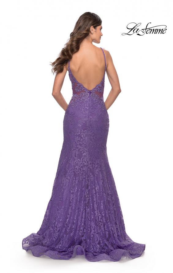Picture of: Long Mermaid Lace Dress with Back Rhinestone Detail in Purple, Style: 31512, Detail Picture 4