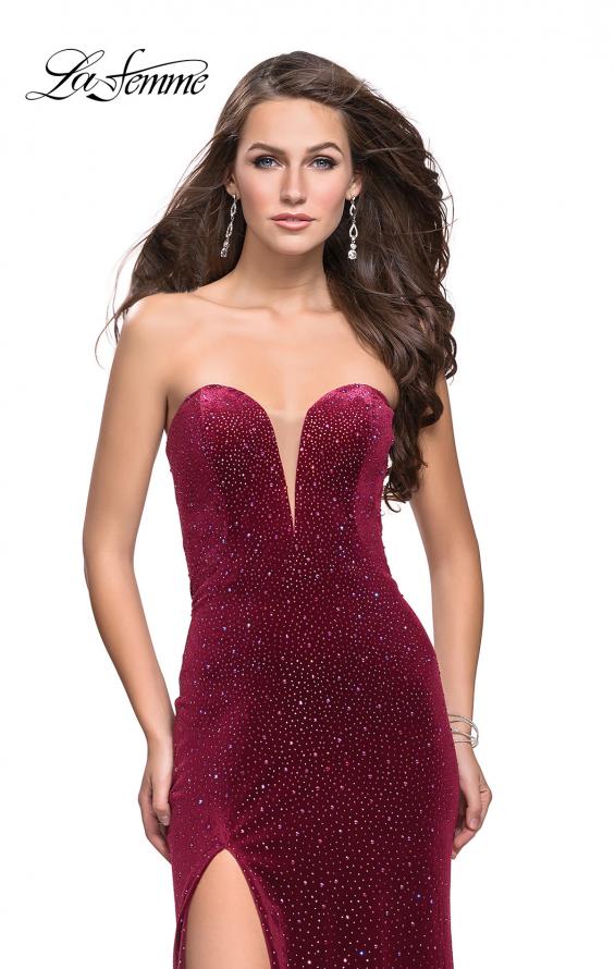 Picture of: Long Sparkly Jersey Prom Dress with Side Leg Slit in Raspberry, Style: 25443, Main Picture