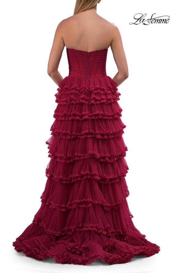 Picture of: Strapless Tiered Ruffle Tulle Gown with Slit in Raspberry, Style: 33727, Detail Picture 11