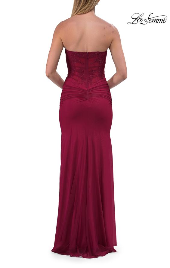 Pink Picture of: Strapless Corset Gown with High Slit and Ruched Jersey Skirt in Raspberry, Style: 33465, Detail Picture 25