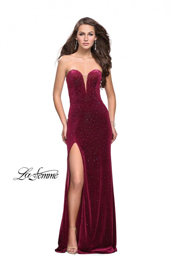 Picture of: Long Sparkly Jersey Prom Dress with Side Leg Slit in Raspberry, Style: 25443, Detail Picture 2