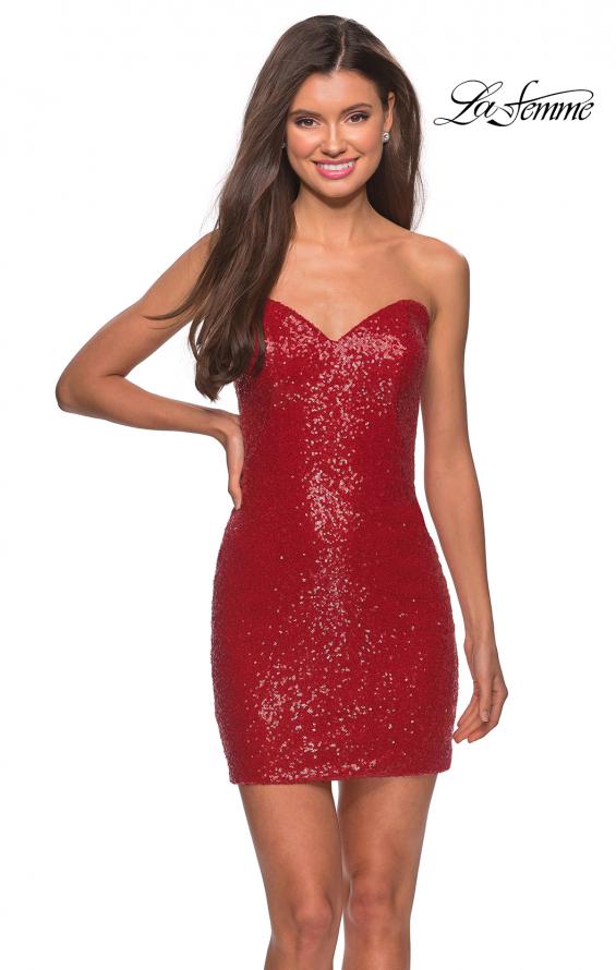 Picture of: Short Sequin Dress with Strapless Sweetheart Neckline in Red, Style: 28229, Main Picture