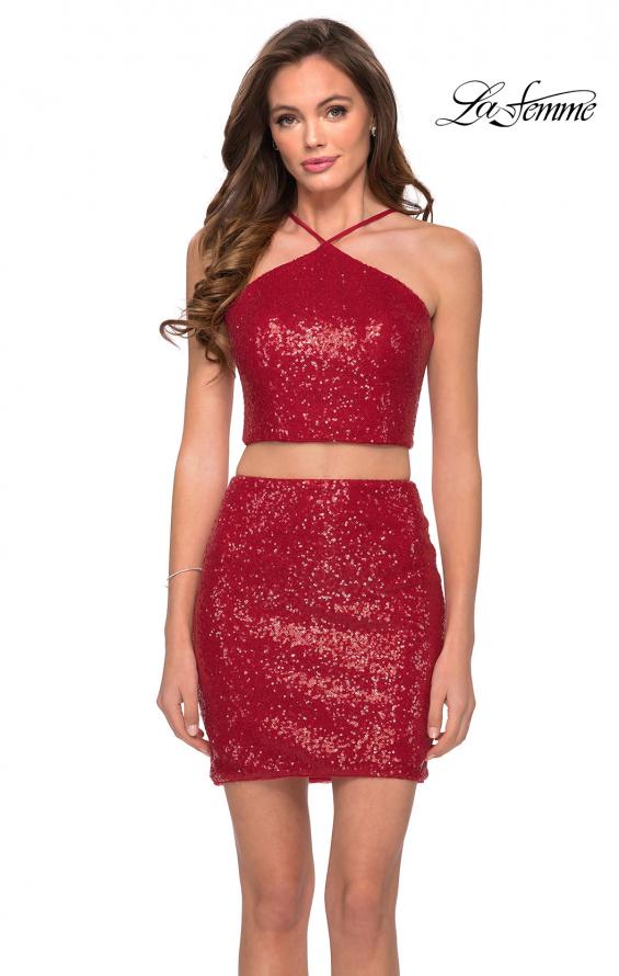 Picture of: Two Piece Sequin Homecoming Dress with HIgh Neckline in Red, Style: 29258, Main Picture