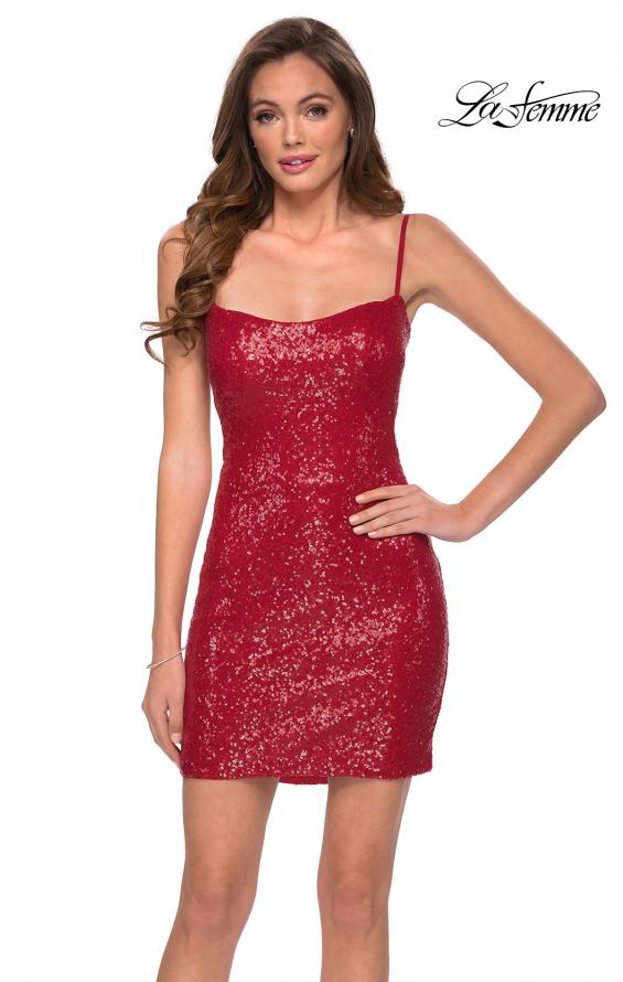 Picture of: Short Sequin Party Dress with Scoop Neckline in Red, Style: 29292, Main Picture