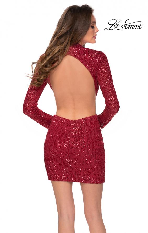 Picture of: Long Sleeve Sequin Party Dress with High Neckline in Red, Style: 29406, Back Picture