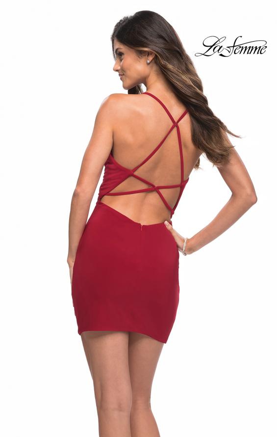 Picture of: Open Back Ruched Jersey Dress with Open Criss-Cross Back in Red, Back Picture