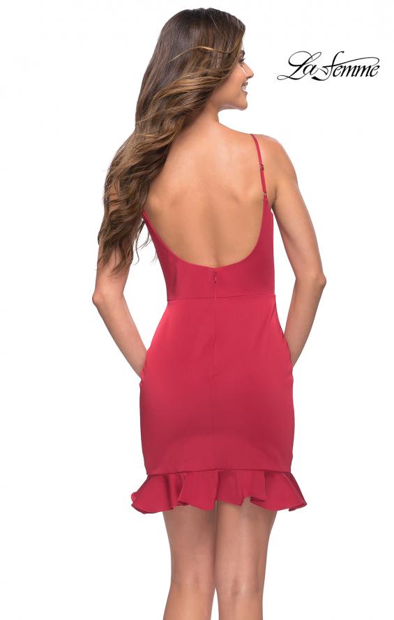 Picture of: Fitted Ruffle Skirt Short Dress with Square Neckline in Red, Style 30945, Back Picture