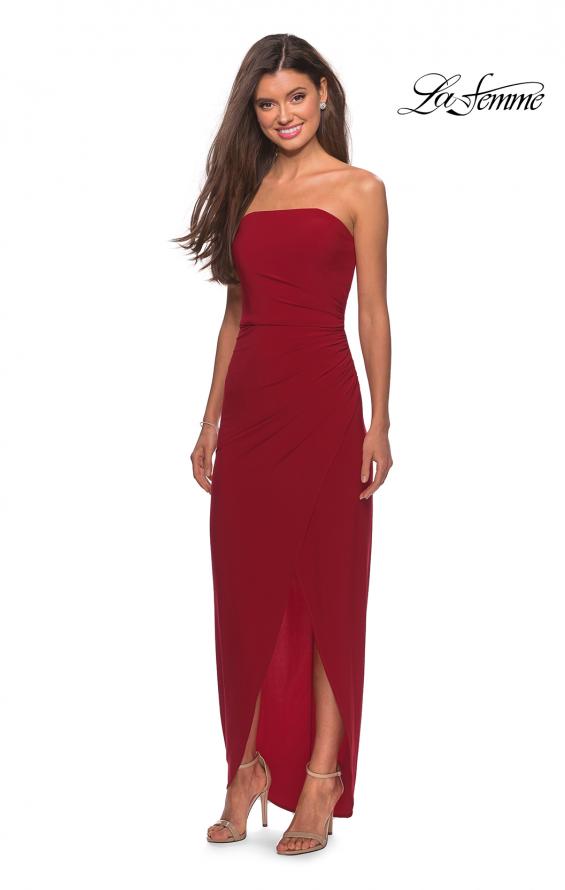 Picture of: Long Strapless Jersey Dress with Side Ruching in Red, Style: 28204, Detail Picture 1