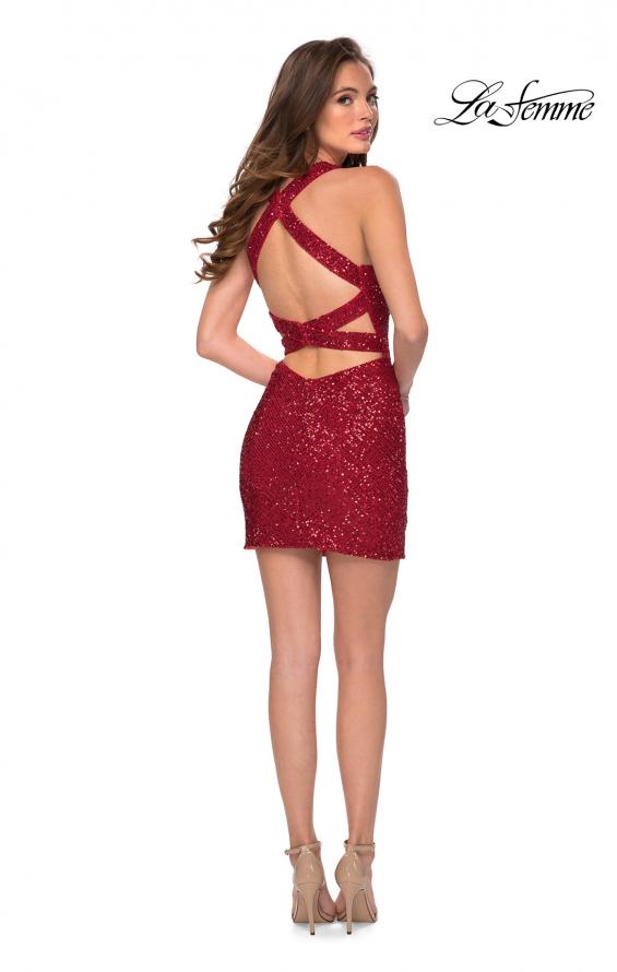 Picture of: Sequin Homecoming Dress with Double Criss Cross Straps in Red, Style: 29318, Detail Picture 3