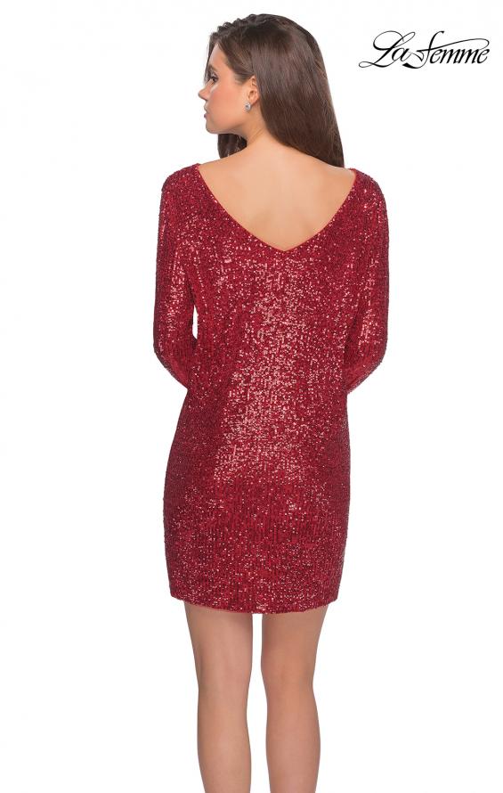Picture of: Long Sleeve Sequined Shift Homecoming Dress in Red, Style: 28194, Detail Picture 4