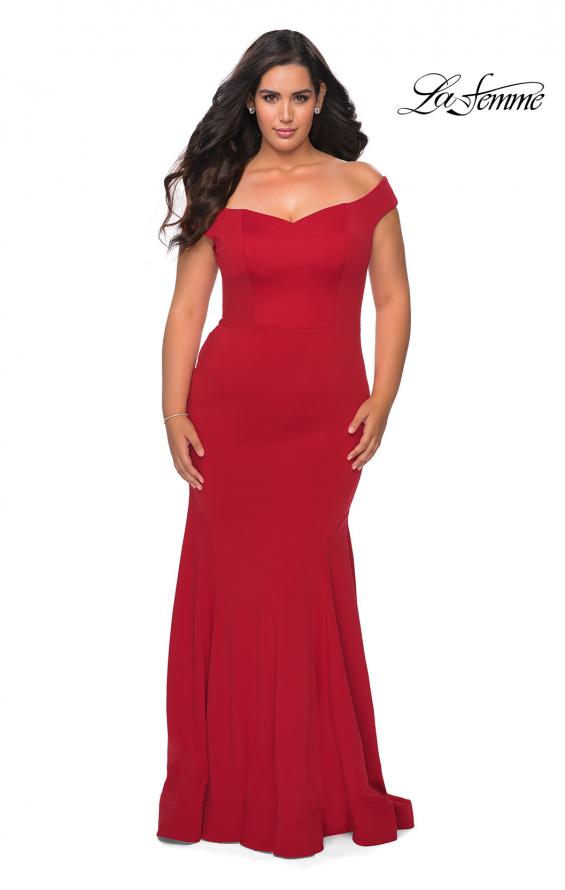 Picture of: Off the Shoulder Plus Size Jersey Prom Dress in Red, Style: 28963, Main Picture