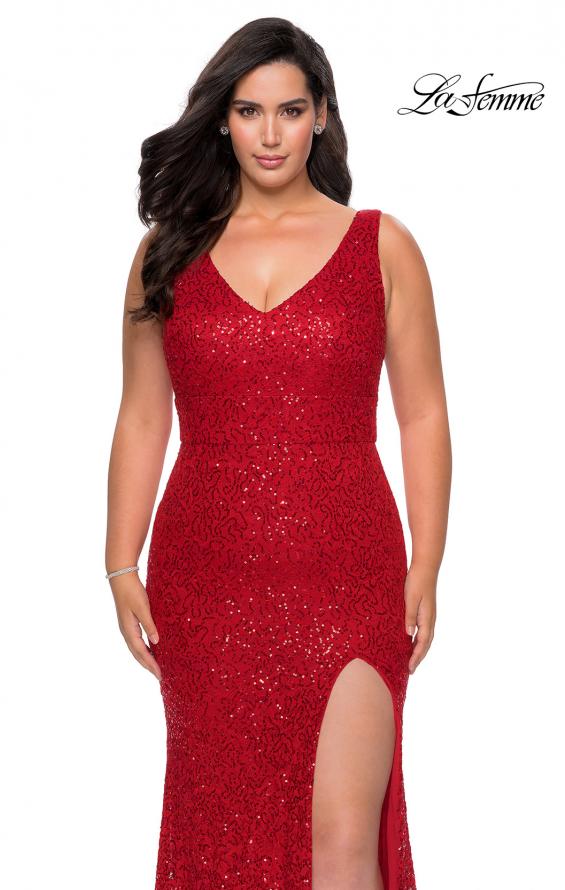 Picture of: Printed Sequin Plus Size Dress for Curves with V-Neck in Red, Style: 29001, Main Picture
