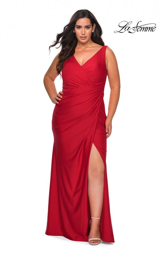 Picture of: Curvy Jersey Prom Dress with Ruching and Slit in Red, Style: 29024, Main Picture