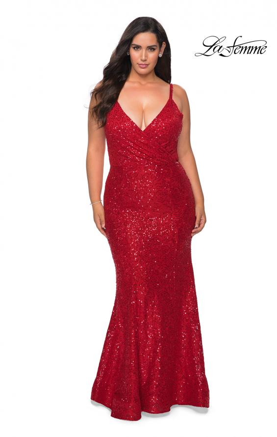 Picture of: Sequin Curvy Prom Dress with Cut Out Open Back in Red, Style: 29063, Main Picture