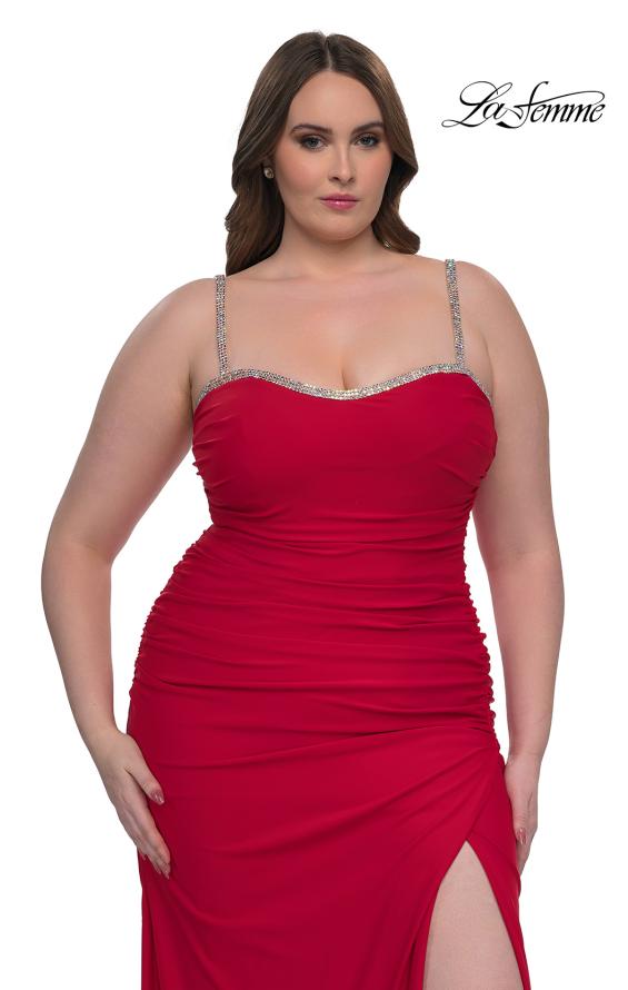 Picture of: Jersey Plus Size Dress with Rhinestone Neckline and Straps in Red , Style: 32992, Main Picture