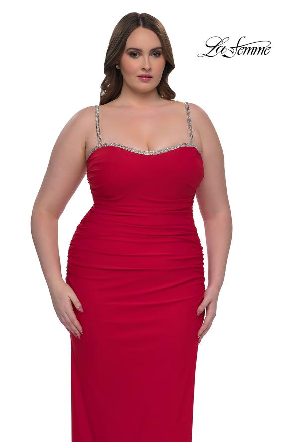 Picture of: Jersey Plus Size Dress with Rhinestone Neckline and Straps in Red , Style: 32992, Detail Picture 8
