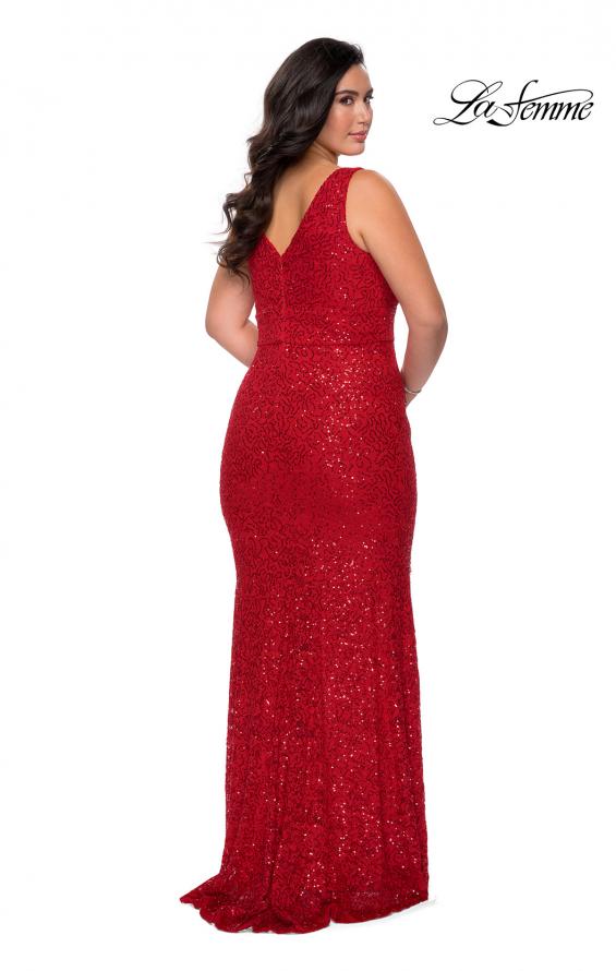 Picture of: Printed Sequin Plus Size Dress for Curves with V-Neck in Red, Style: 29001, Back Picture