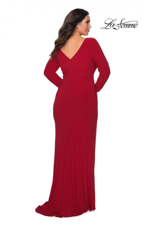 Picture of: Long Sleeve Curvy Prom Dress with Ruching in Red, Style: 29044, Back Picture