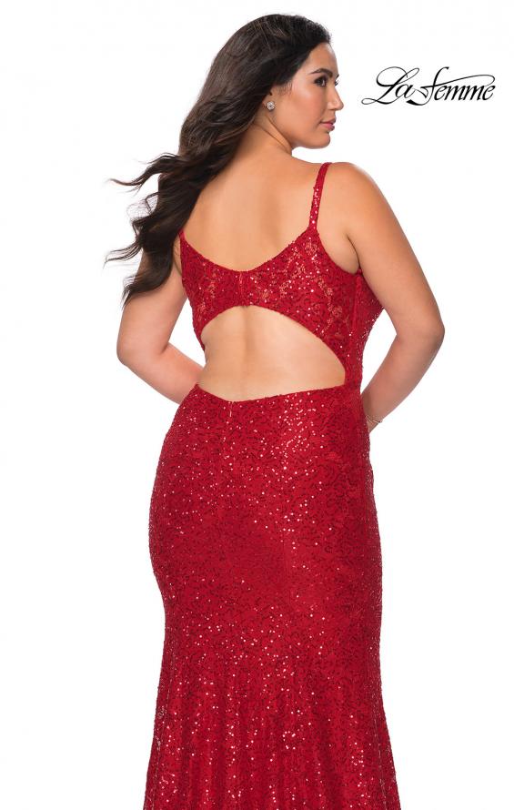 Picture of: Sequin Curvy Prom Dress with Cut Out Open Back in Red, Style: 29063, Back Picture