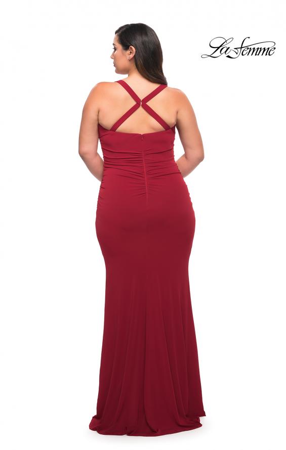 Picture of: Ruched Long Jersey Plus Dress with Square Neckline in Red, Style: 29590, Back Picture