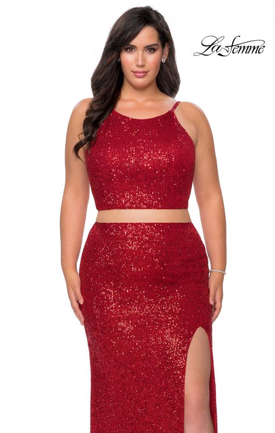 Picture of: Two Piece Long Sequin Plus Size Prom Dress in Red, Style: 29026, Detail Picture 1