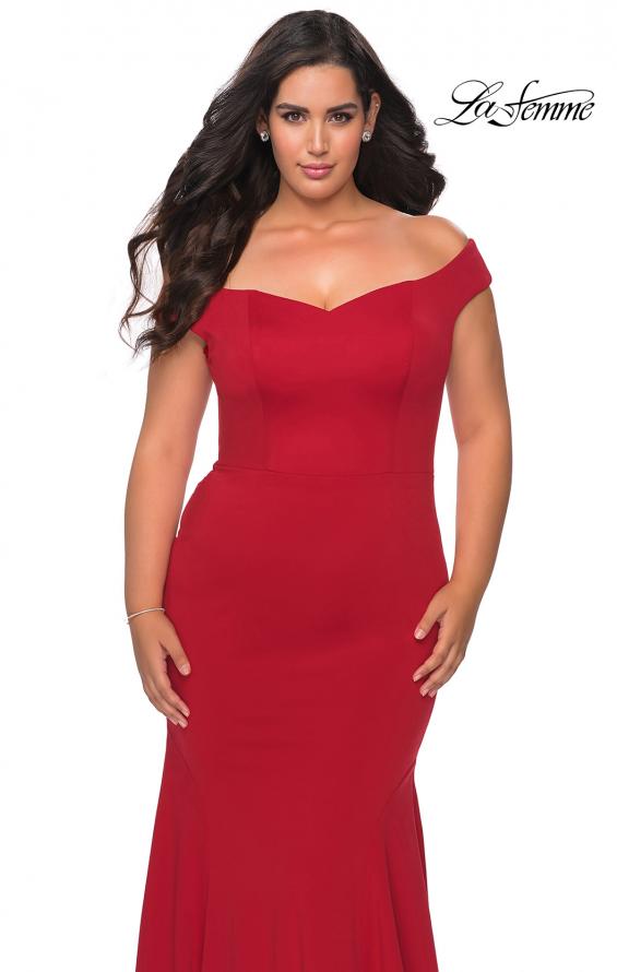 Picture of: Off the Shoulder Plus Size Jersey Prom Dress in Red, Style: 28963, Detail Picture 2