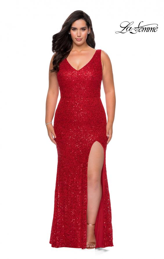 Picture of: Printed Sequin Plus Size Dress for Curves with V-Neck in Red, Style: 29001, Detail Picture 2