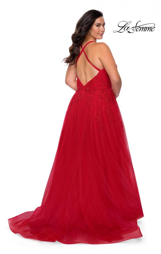 Picture of: Plus Size A-line Tulle Prom Dress with Floral Detailing in Red, Style: 29021, Detail Picture 2