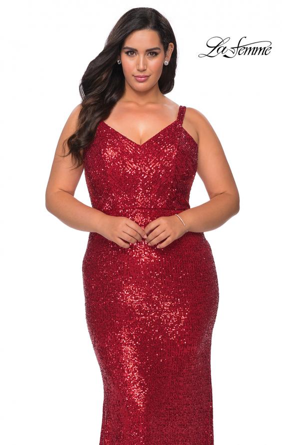 Picture of: Sequined Curvy Prom Dress with Criss Cross Back in Red, Style: 29037, Detail Picture 2