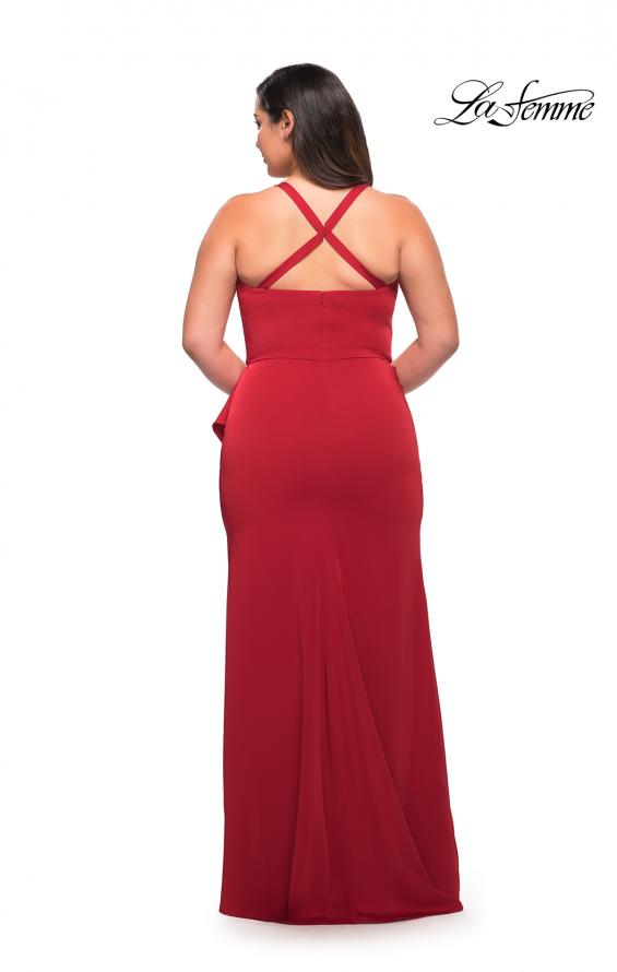 Picture of: Elegant Jersey Gown with Ruffle Slit Detail in Red, Style: 29634, Detail Picture 2