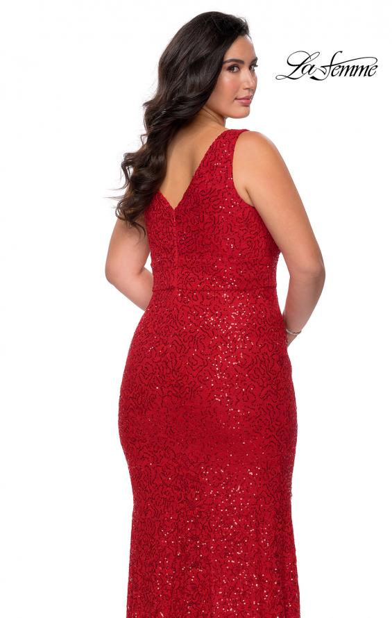 Picture of: Printed Sequin Plus Size Dress for Curves with V-Neck in Red, Style: 29001, Detail Picture 3