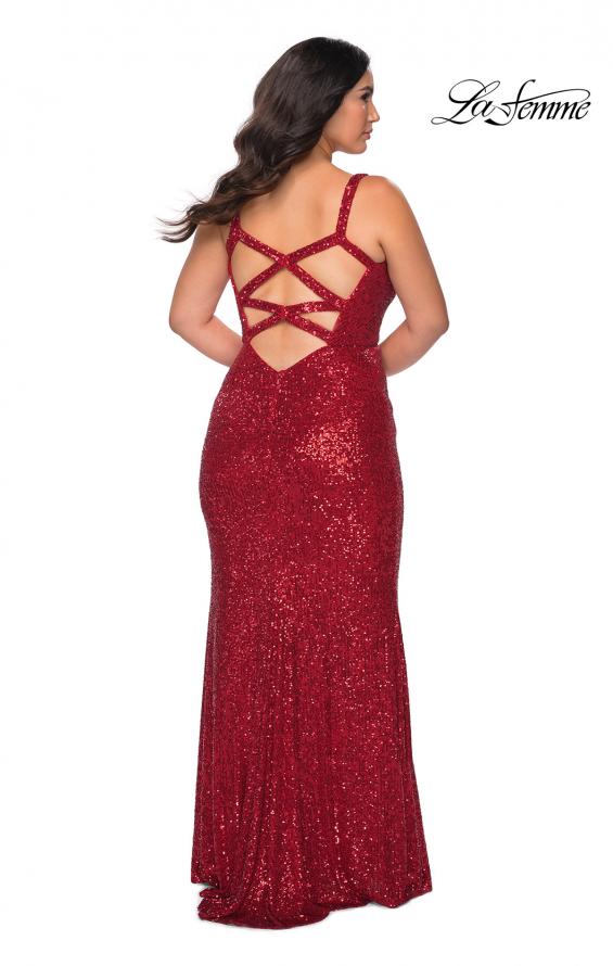Picture of: Sequined Curvy Prom Dress with Criss Cross Back in Red, Style: 29037, Detail Picture 3