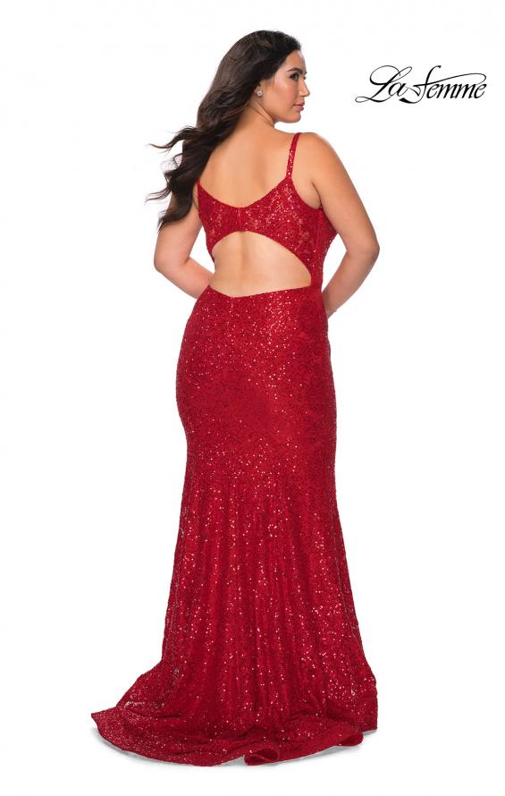 Picture of: Sequin Curvy Prom Dress with Cut Out Open Back in Red, Style: 29063, Detail Picture 3