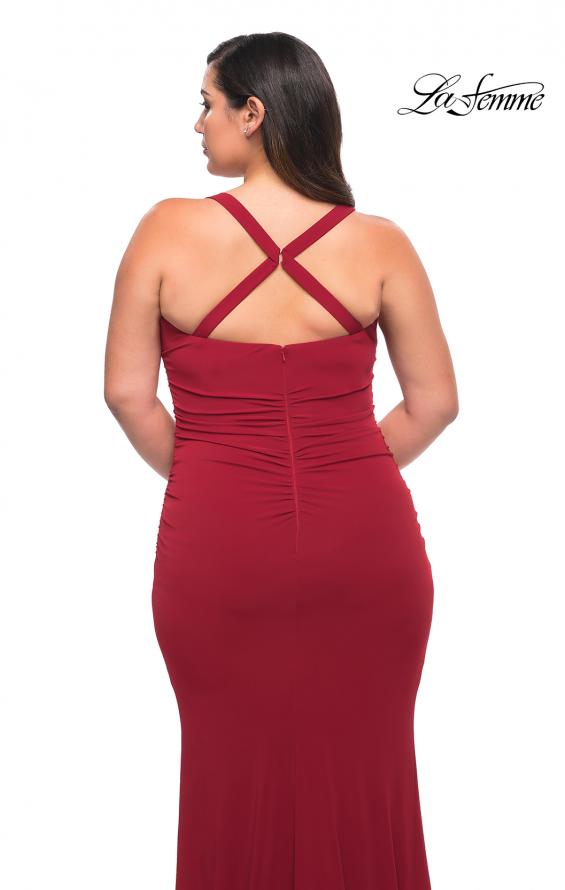 Picture of: Ruched Long Jersey Plus Dress with Square Neckline in Red, Style: 29590, Detail Picture 4