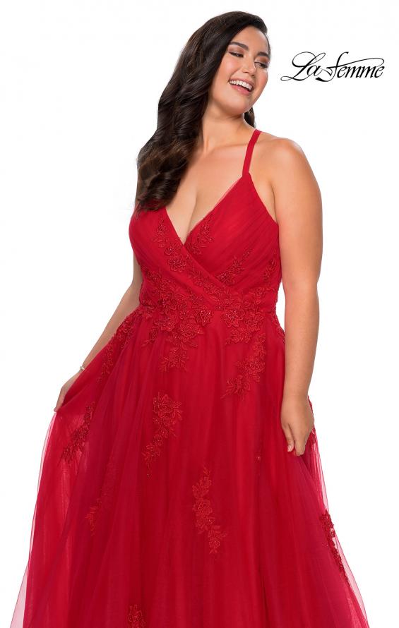 Picture of: Plus Size A-line Tulle Prom Dress with Floral Detailing in Red, Style: 29021, Detail Picture 5