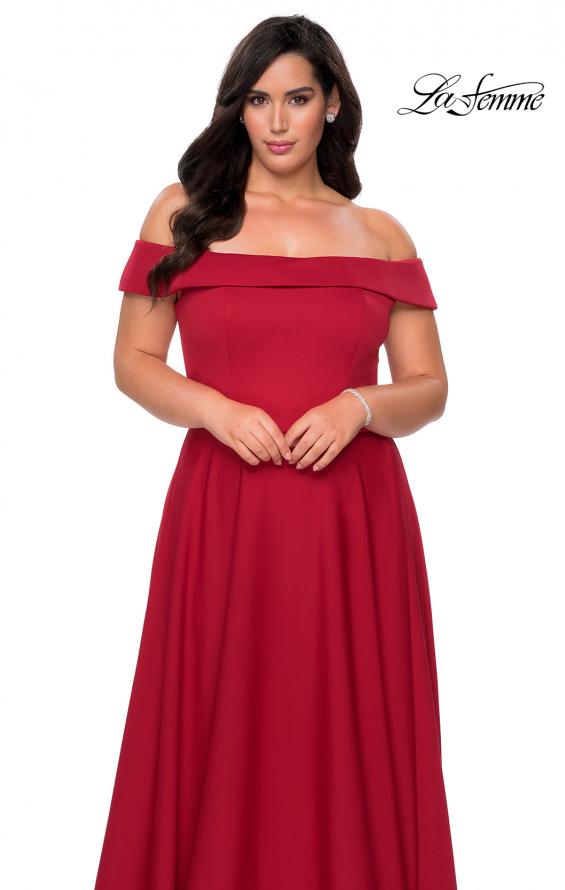 Picture of: Off The Shoulder Plus Size Dress with Leg Slit in Red, Style: 29007, Detail Picture 6