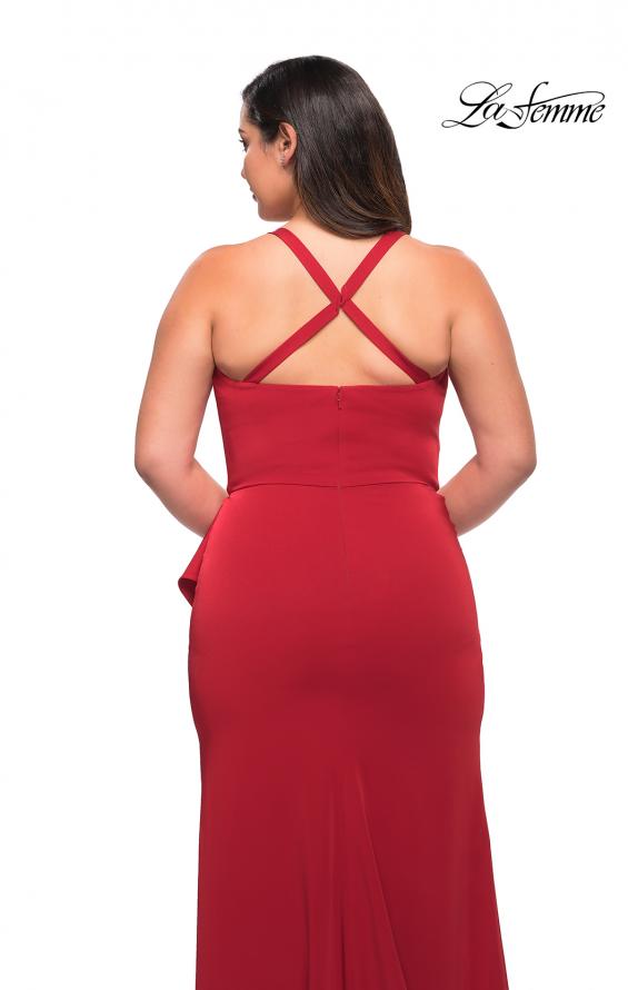 Picture of: Elegant Jersey Gown with Ruffle Slit Detail in Red, Style: 29634, Detail Picture 6
