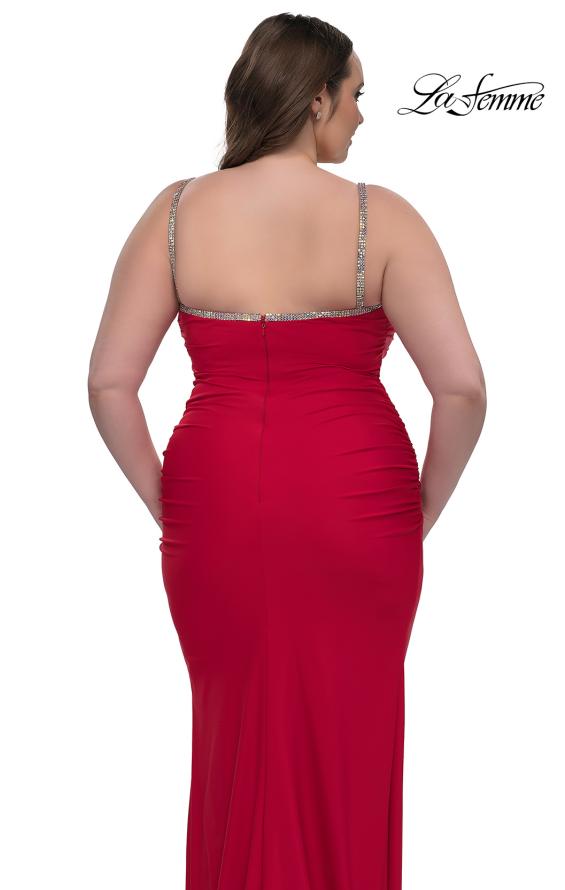 Picture of: Jersey Plus Size Dress with Rhinestone Neckline and Straps in Red , Style: 32992, Detail Picture 6