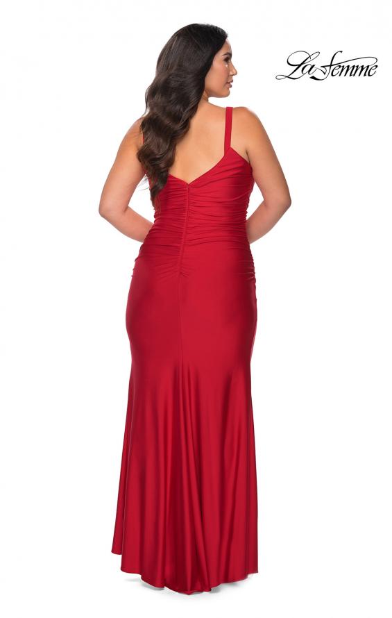 Picture of: Long Ruched Plus Size Jersey Prom Dress in Red, Style: 29005, Detail Picture 7