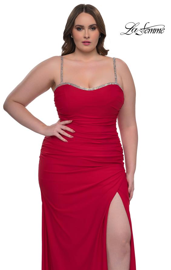 Picture of: Jersey Plus Size Dress with Rhinestone Neckline and Straps in Red , Style: 32992, Detail Picture 7