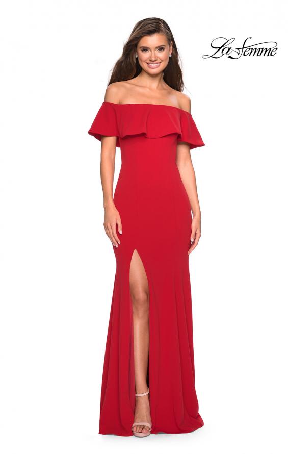 Picture of: Long Off The Shoulder Prom Dress with Side Slit in Red, Style: 27096, Main Picture