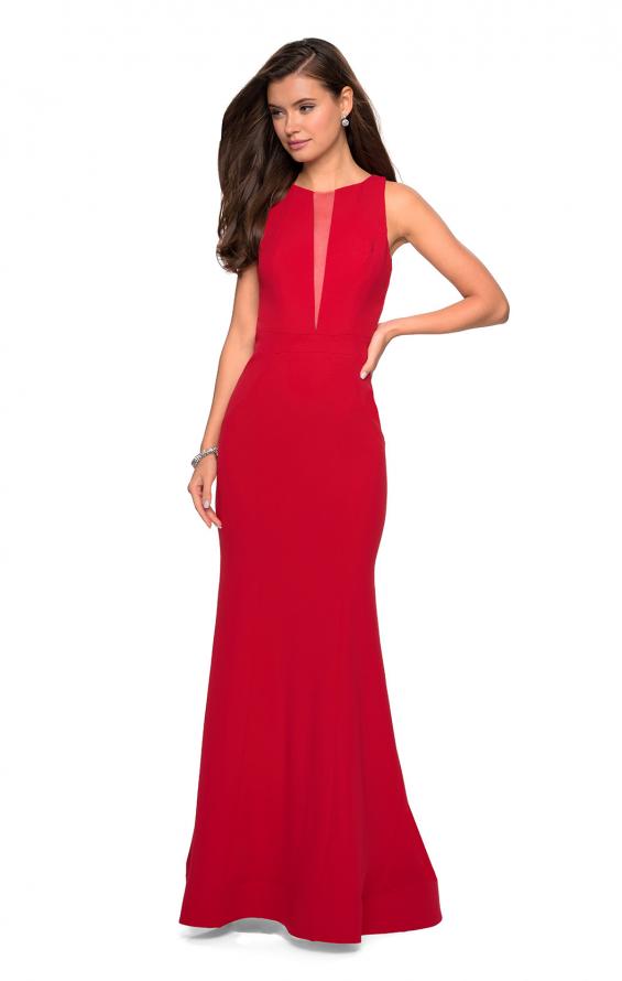 Picture of: High Neckline Jersey Prom Dress with Open Back in Red, Style: 27124, Main Picture