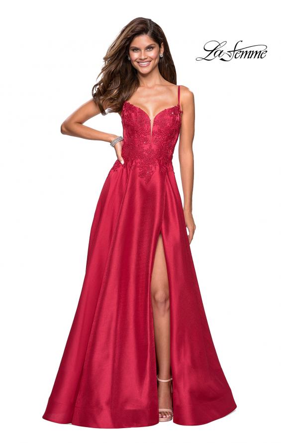 Picture of: Long Ball Gown with Lace and Rhinestone Bodice in Red, Style: 27528, Main Picture