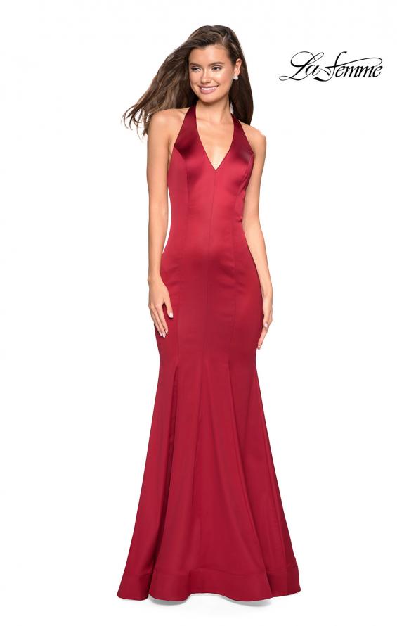 Picture of: Form Fitting Halter Satin Dress with Open Back in Red, Style: 27653, Main Picture