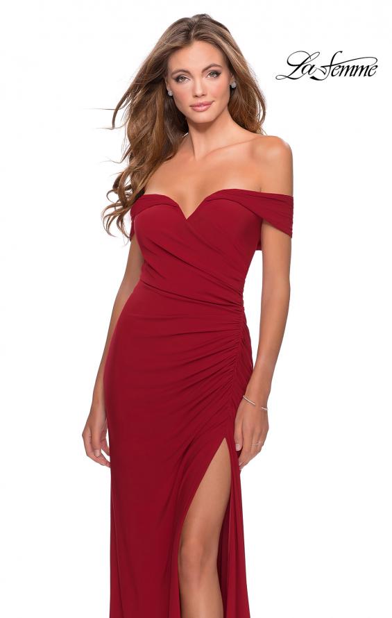 Picture of: Off the Shoulder Fully Ruched Floor Length Gown in Red, Style: 28389, Main Picture