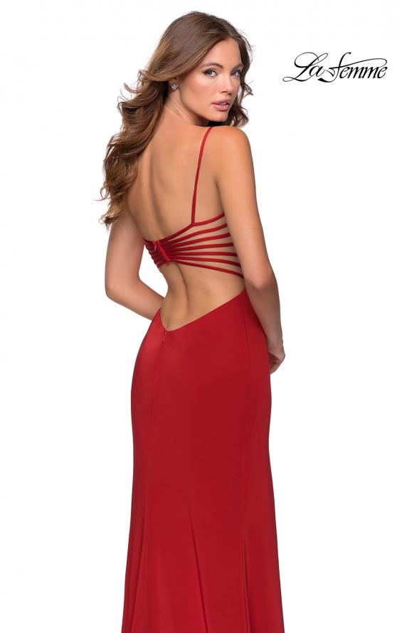 Picture of: Long Prom Dress with Faux Strappy Open Back in Red, Style: 28461, Main Picture