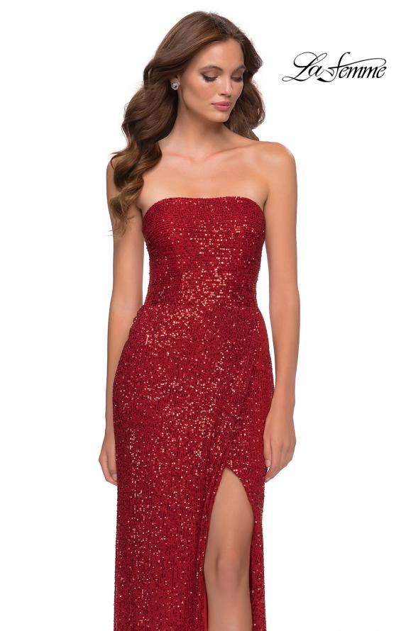Picture of: Simple Sequin Strapless Dress with Faux Wrap Skirt in Red, Style 29681, Main Picture