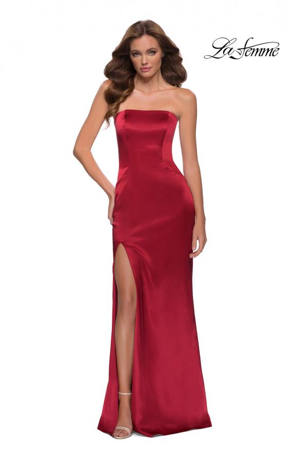 Picture of: Simply Chic Strapless Stretch Satin Long Gown in Red, Style 29807, Main Picture